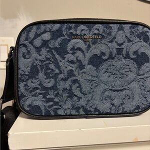 Karl Lagerfeld Black and Blue Jacquard Crossbody Bag